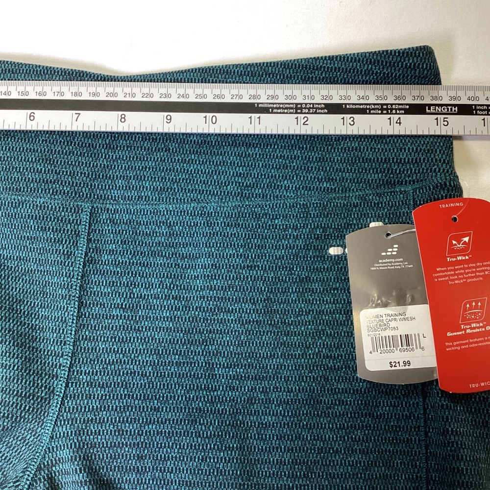 BCG NWT L Women Teal Textured Mesh Ruffle Capri Leggings Training Tight Fit Yoga - Picture 6 of 7